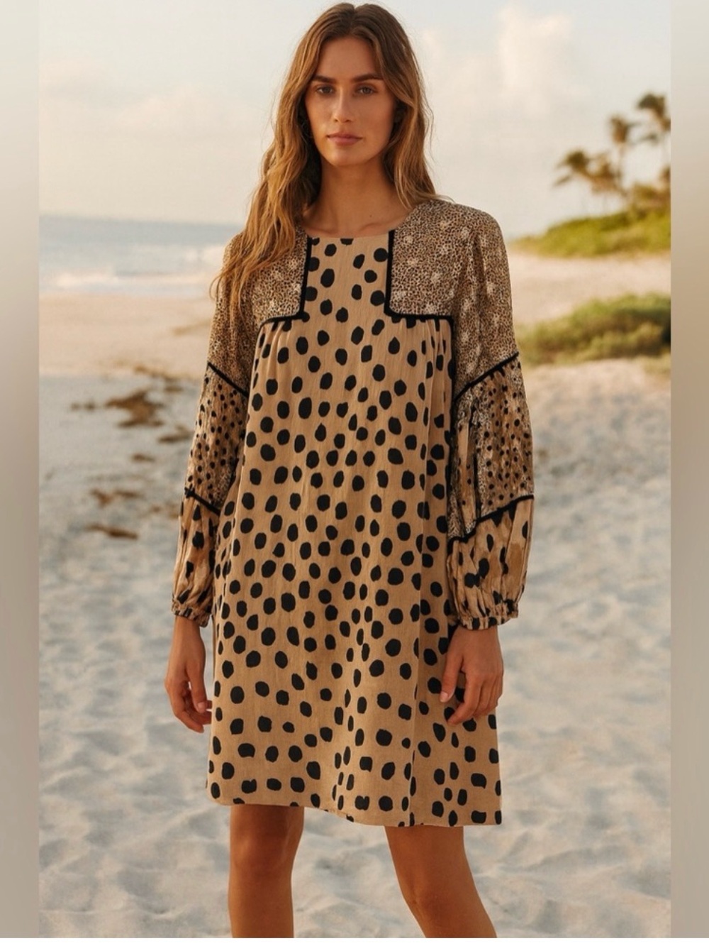 Anthropologie Conditions Apply Dress Miranda Tunic Leopard Mixed Print Large